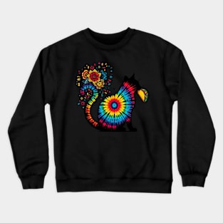 Tie Dye Black Cat Eating Tacos Crewneck Sweatshirt